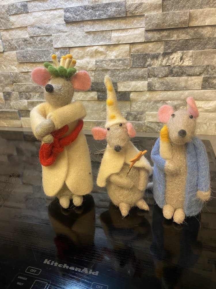 Felt Mouse Figurine Wool Felted Mice Dolls  Decorative Lot of 3