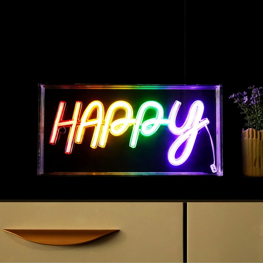 Urban Shop LED Neon Rainbow Happy Light-Up Acrylic Display Box