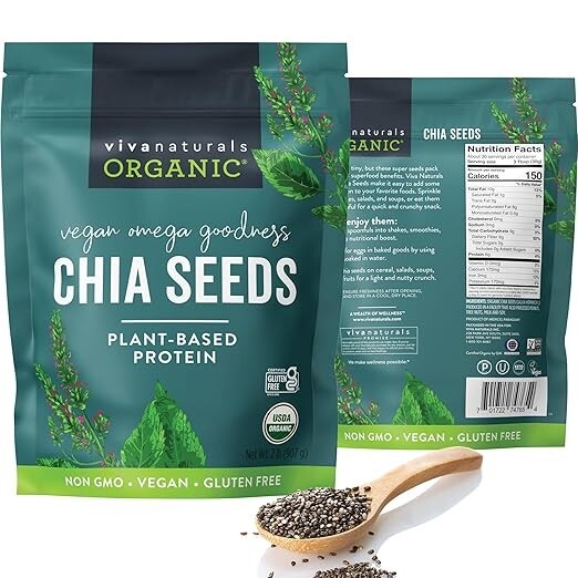 Organic Chia Seeds 2 LBs - Plant-Based Omega-3 and Vegan Protein, Non-GMO Chi...