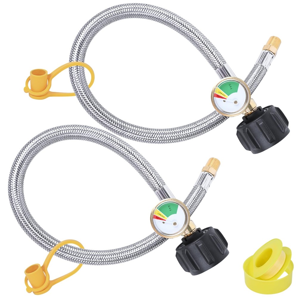 15 in RV Propane Hoses with Gauge, Stainless Steel Braided Camper Tank Hose,P...