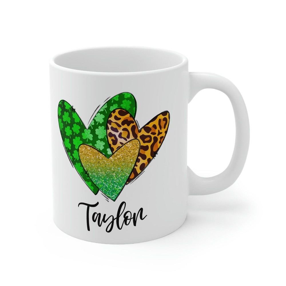 Custom St Patricks Day Shamrock Leopard Coffee Mug with Name