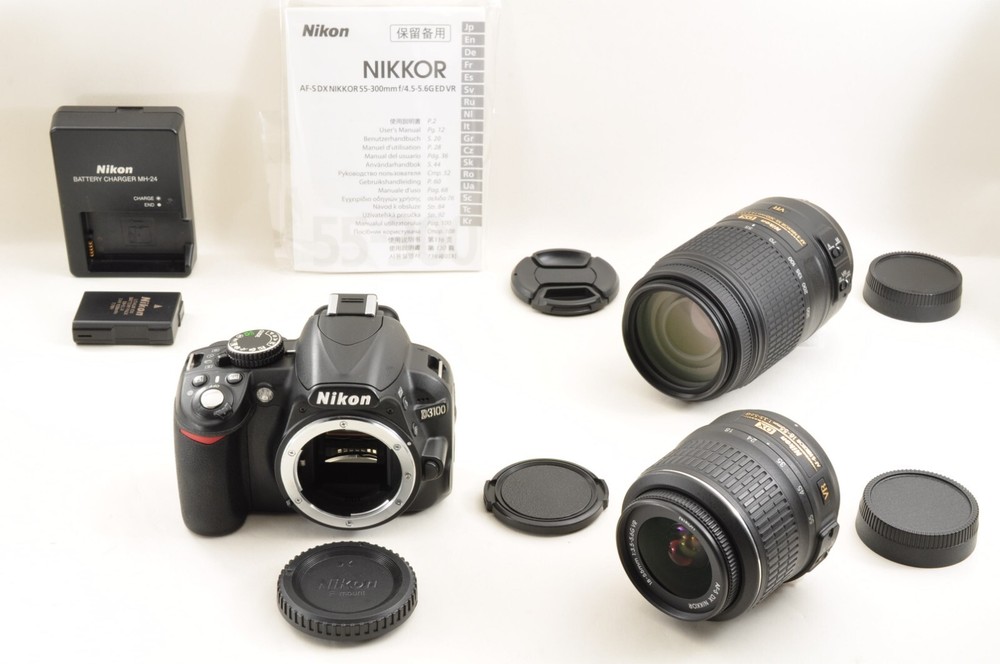 Nikon D3100 14.2MP Digital SLR Camera SC6950 18-55mm 55-300mm VR Lens Mint #2962