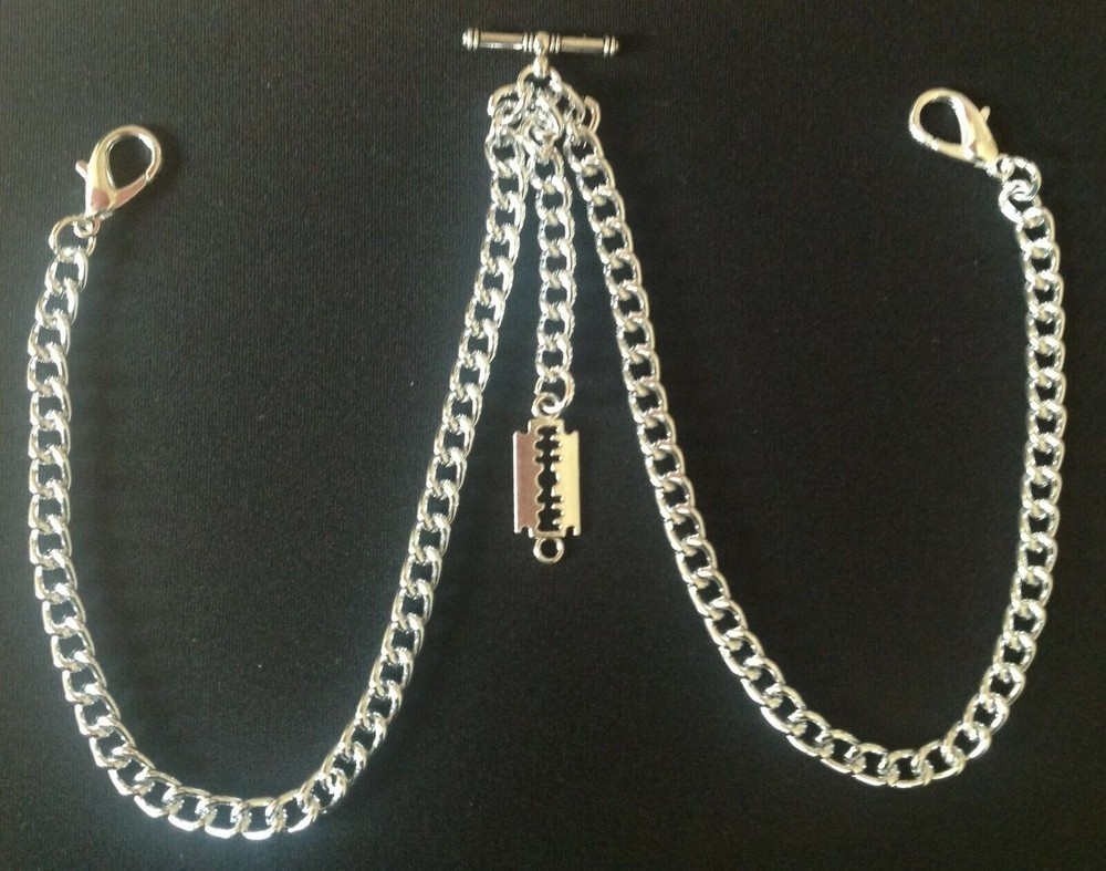 Peaky Blinders razor blade silver double Albert pocket watch chain in 4 sizes-image