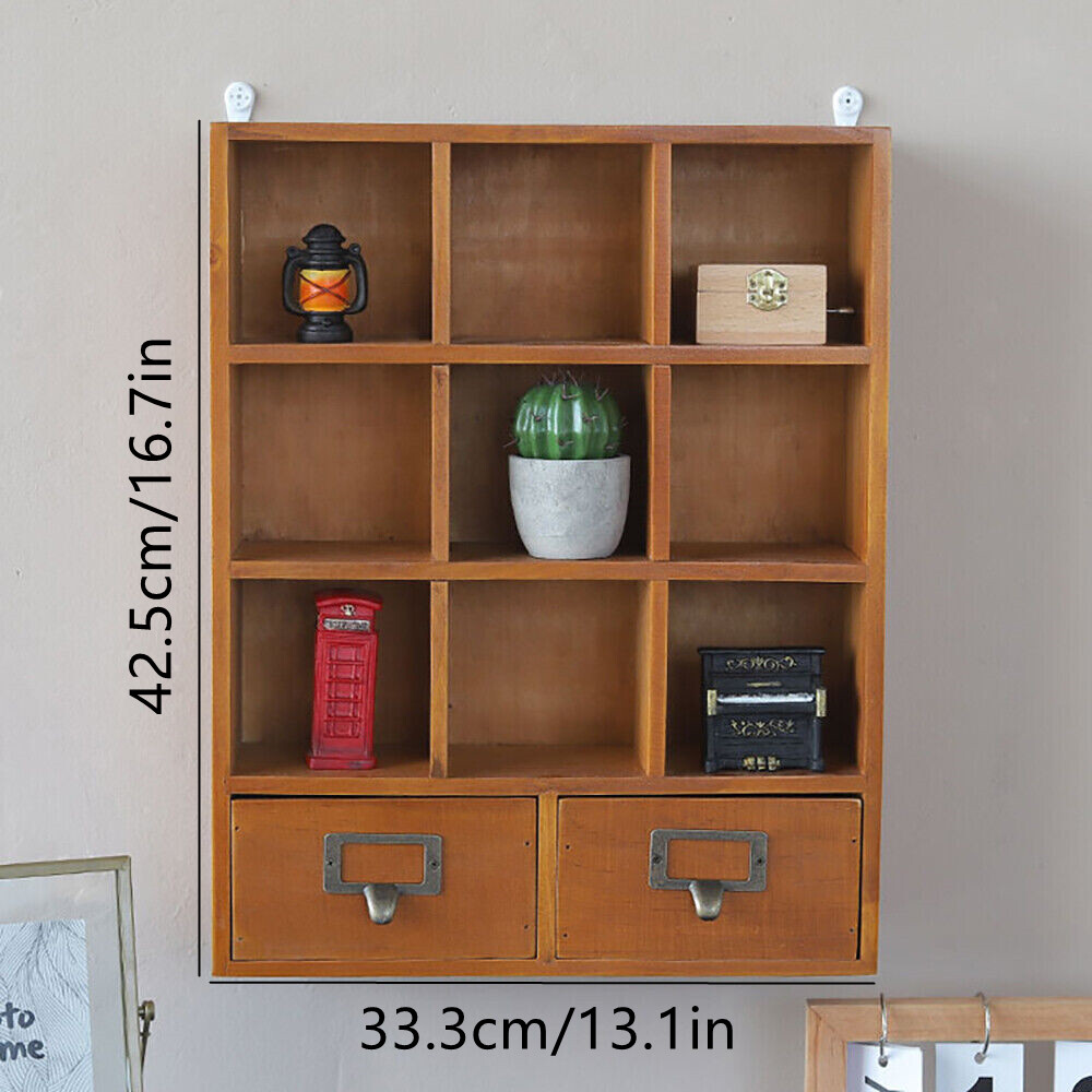 9 Grids Wooden Shelf Storage Cabinet with 2 Drawers for Office Organization and Display