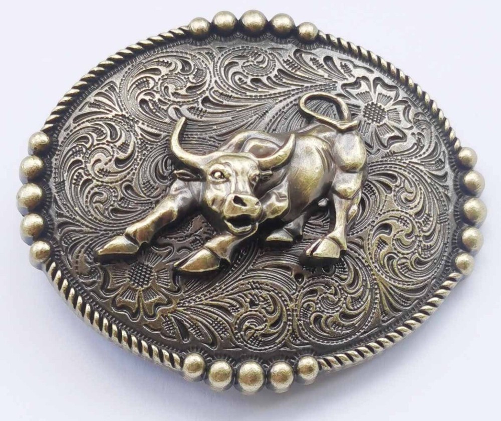 Floral Bull Western Belt Buckle Vintage Style USA Men Women Cowboy Rodeo Wear