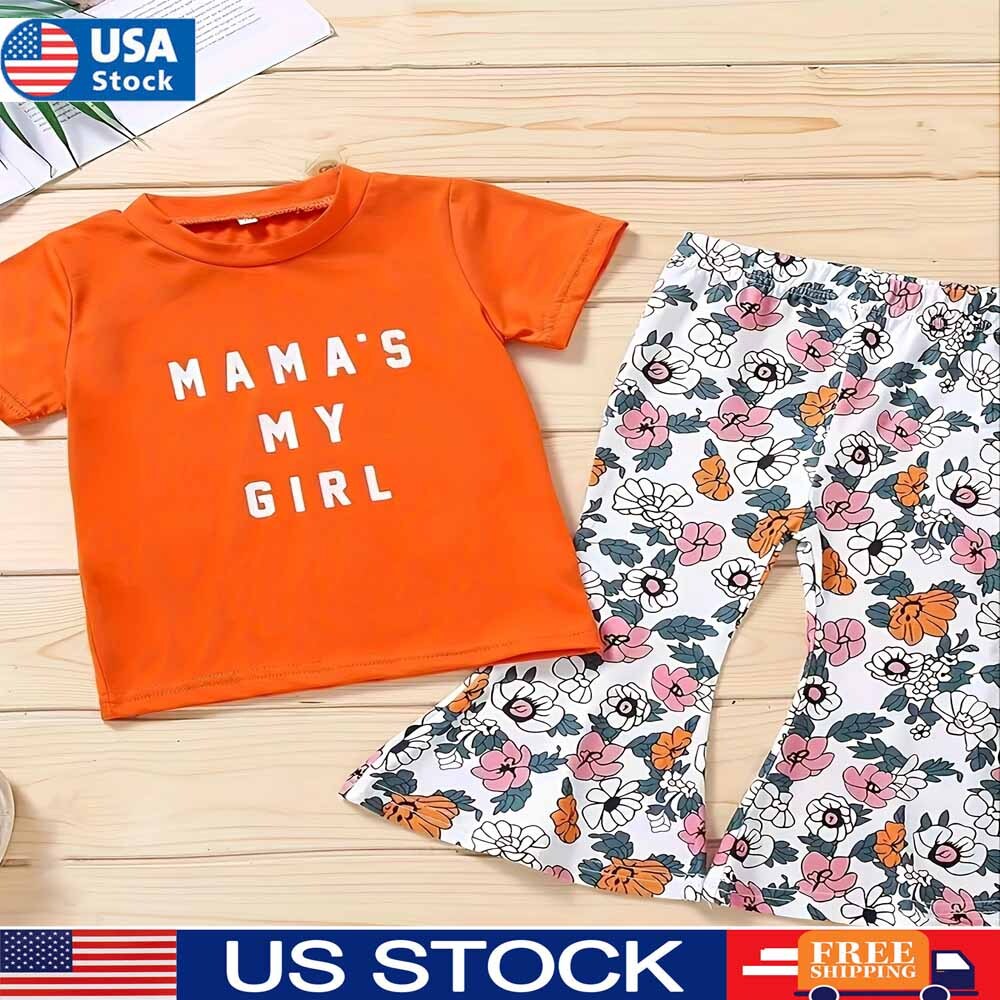 2pcs Fashion lovely Kids Baby Girls Toddler tops + Floral Pants Clothes Outfits
