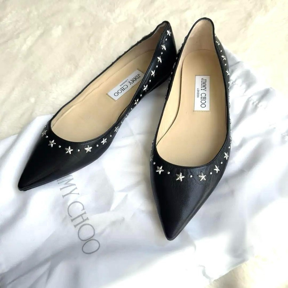 Jimmy Choo black studded leather flat pumps size US7 authentic from Japan
