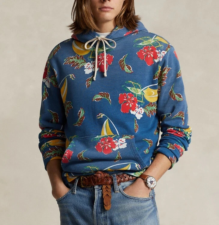 Polo Ralph Lauren Sailboat-Floral Fleece Hoodie,  Blue Mult,  L