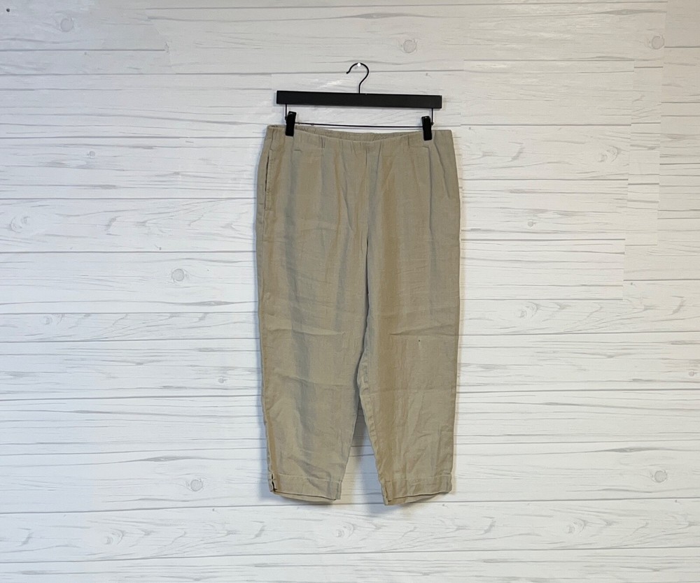 J Jill linen pants womens small crop loose fit straight khaki mid rise stretch