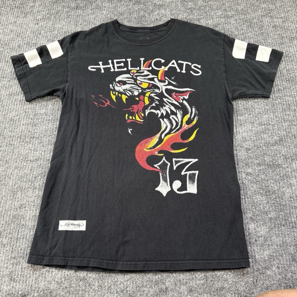 VTG Y2K Ed Hardy Christian Audigier Hellcat Tattoo Distressed T Shirt Mens Sz M