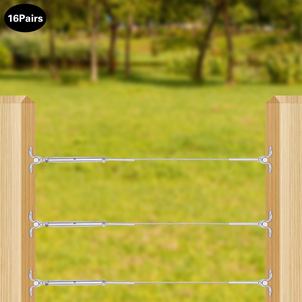16-Pair T316 Stainless Steel Cable Railing Kit for 1/8-Inch Deck Stairs