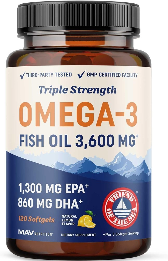 High-Potency Triple Strength DHA Omega-3 Fish Oil 3600mg with 2100mg Fatty Acids