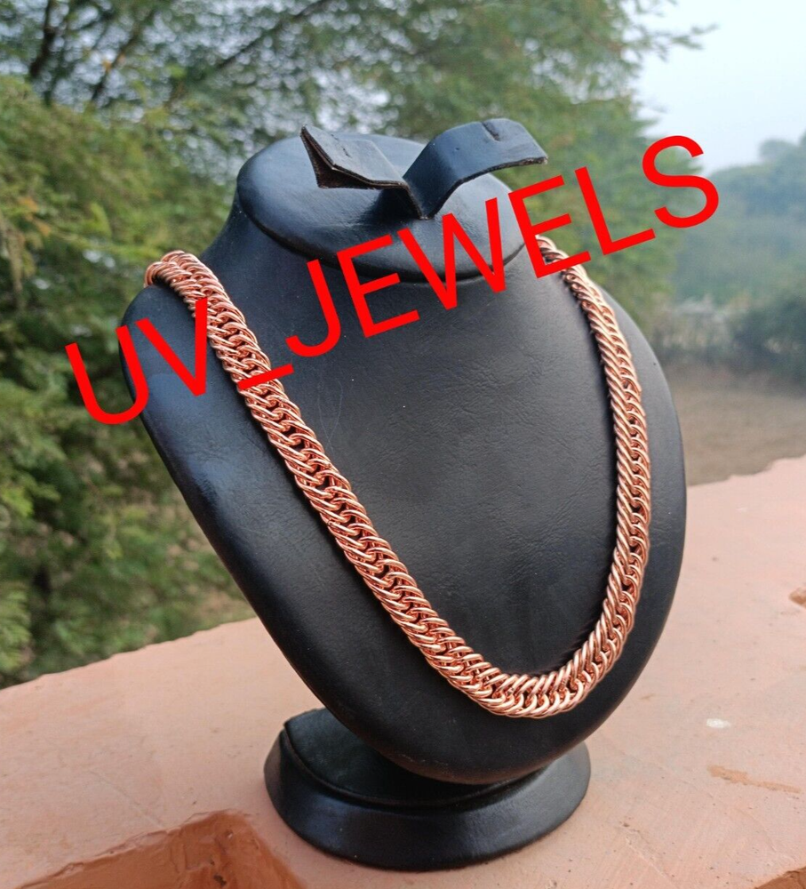 Pure Solid Copper Cuban Chain Necklace Curb Link Rider Arthritis Necklace 10mm