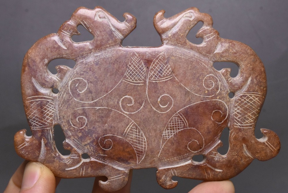 10CM Hongshan Culture Ancient Jade Fengshui Double Phoenix Pendant