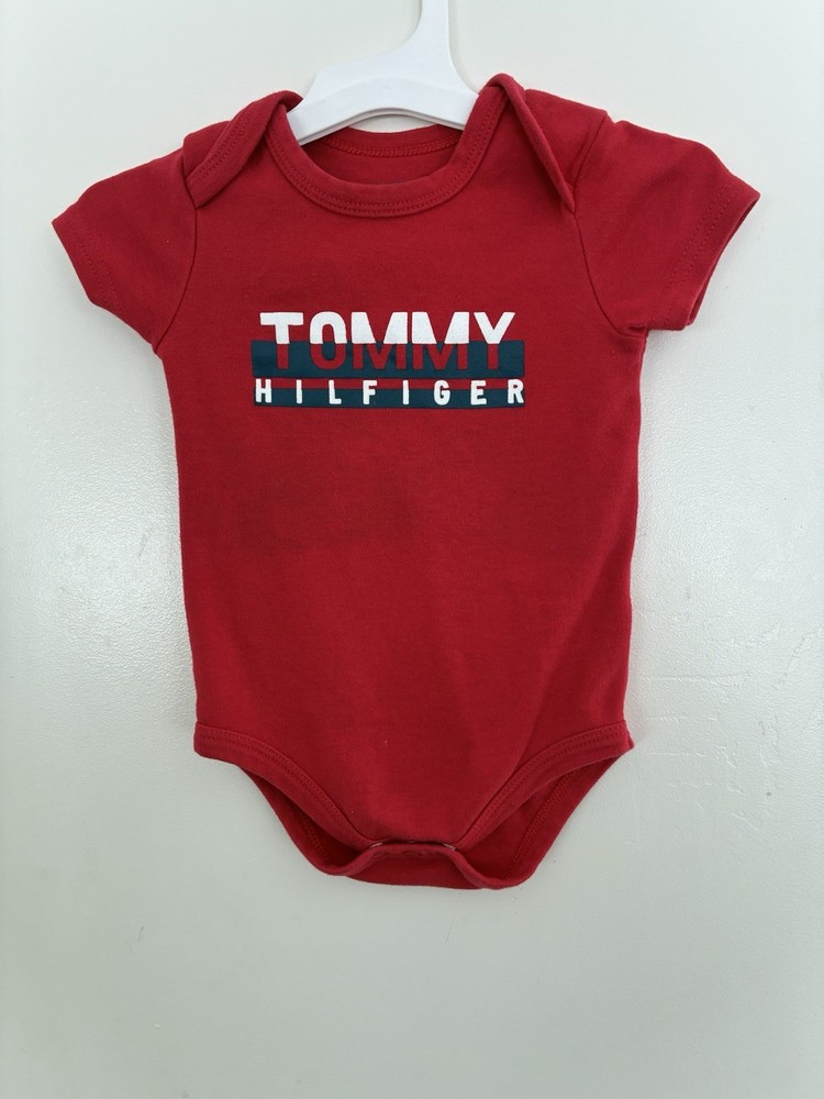 Tommy Hilfiger Baby Boys Logo Graphic Cotton Blend Short Sleeve Bodysuit Red 18M
