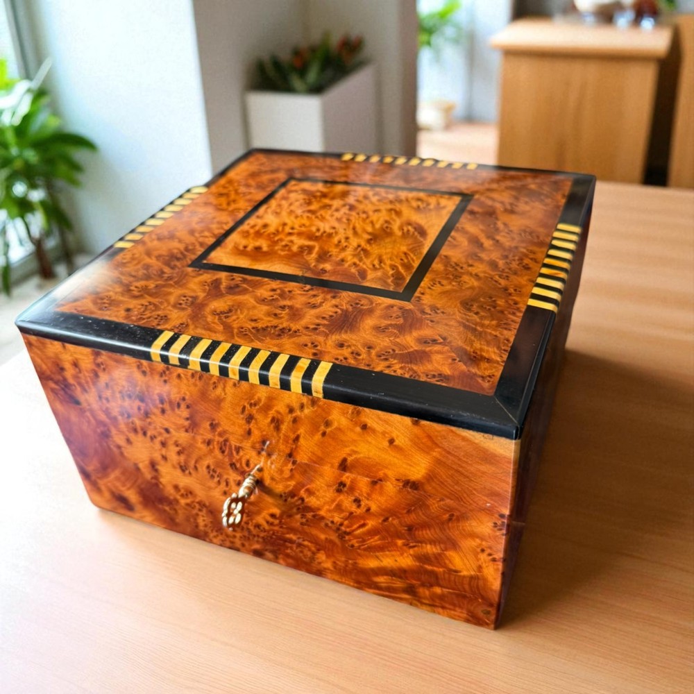 Jewellery Box lockable thuya wooden burl Jewelry Box organizer with key