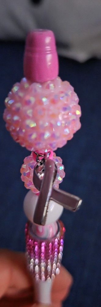 Breast Cancer Awareness Pink Ballpoint Pen with Glitter and Ribbons