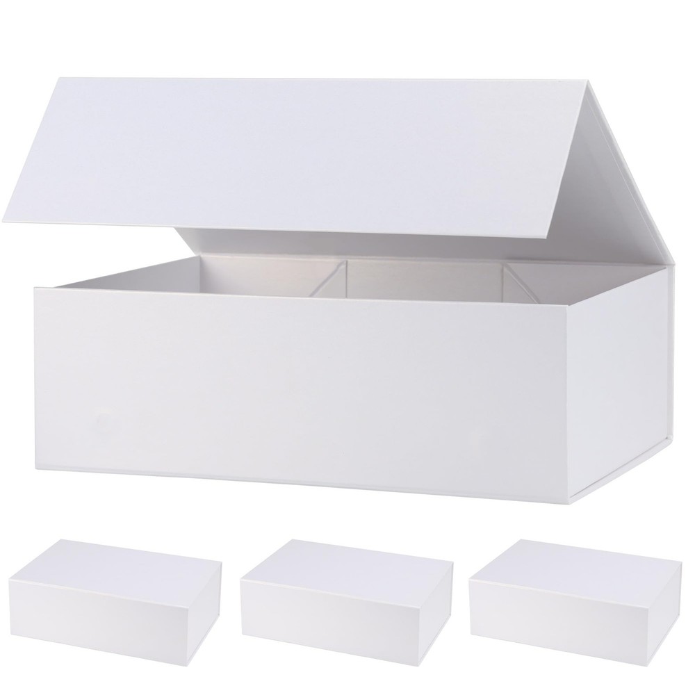 4 Pack Magnetic White Gift Boxes 12x8x4 Inches with Lids for Presents