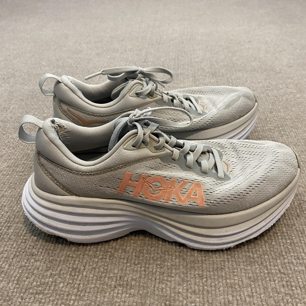 Hoka One One Bondi 8 Running Shoes Womens Size 7 Gray Cushioned 1127952 HMLR