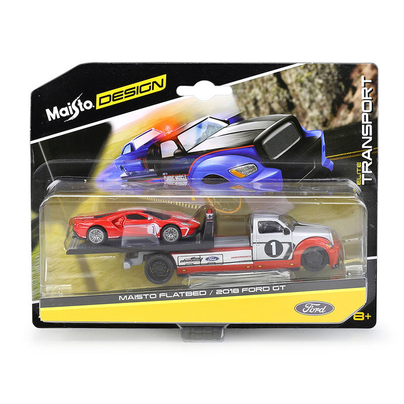 1:64 Flatbed Truck with Ford GT Diecast Model Toy Car Toys for Boys Kids Gifts