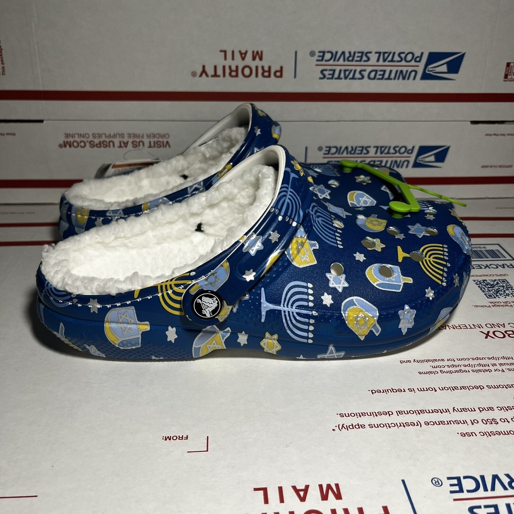 Crocs Classic Lined Holiday Clog Hanukkah Menorah Blue Star Men’s Sz 6 Wms Sz 8