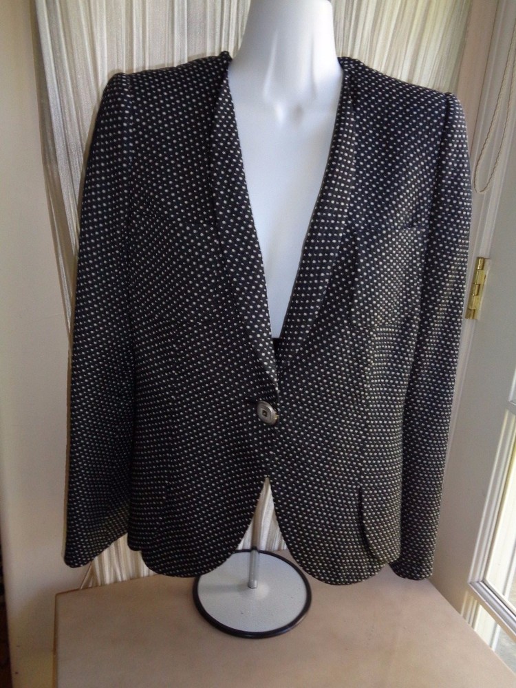 Giorgio Armani ivory dot silk jacket size 40 made in Italy with narrow shawl collar