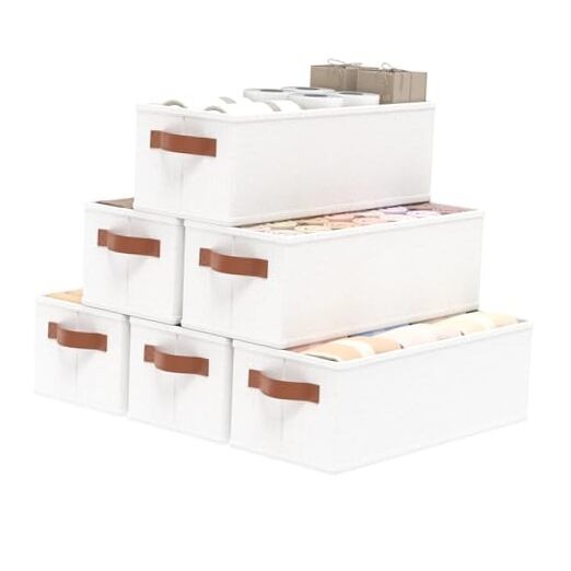 Foldable Fabric Storage Bins with Handles 15x6.1x5.1in 6-Pack White