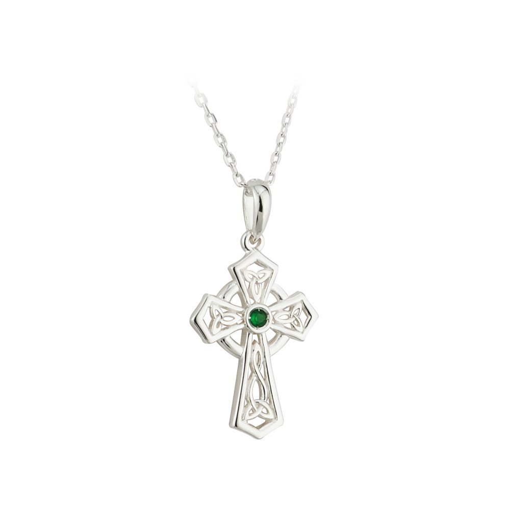 925 Sterling Silver Celtic Cross Necklace for Women, Traditional Irish Emeral...