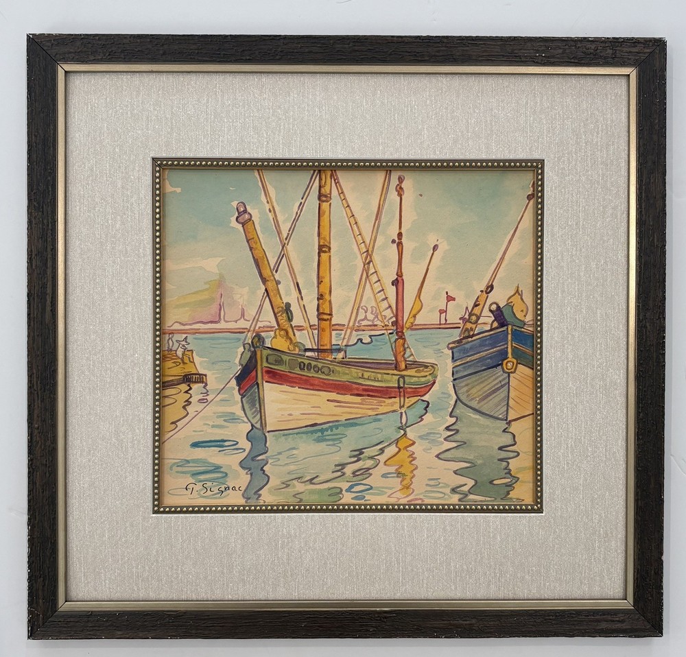 Paul Signac Watercolor  onHeavy Paper in The style of. 1863-1935 Matted & Framed
