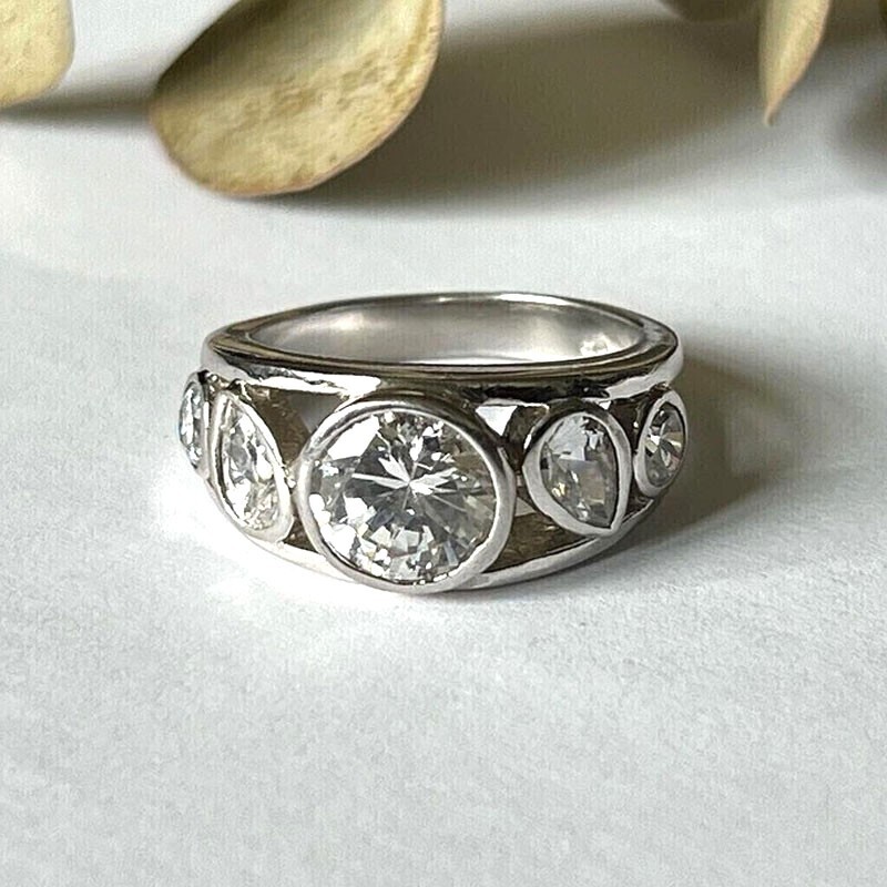 Bezel Set Engagement Ring 2Ct Round Cut Simulated Diamond 14K White Gold Plated