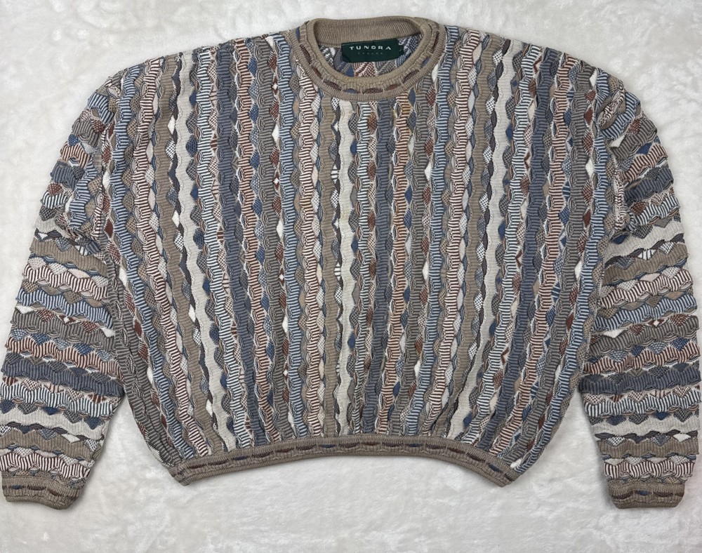 Vintage Tundra Canada 3D Knit Sweater Women's L Biggie Coogi-Style Cosby 90s Y2K