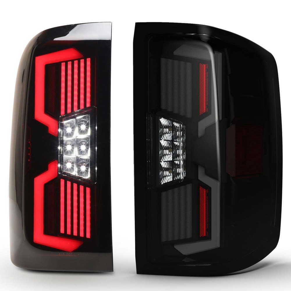 Black LED Sequential Tail Light Set w/ Smoke Lens For 14-19 Chevy Silverado