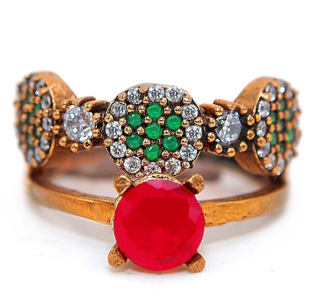 Ottoman Style 3CT Treated Ruby 925 Sterling Silver Ring Size 7 HB2-9