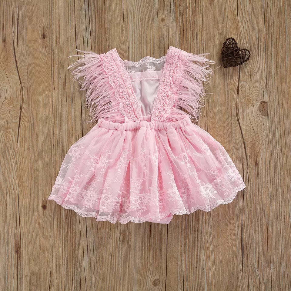 Hot Sale Children's Clothing Feather Lace Skirt Girls Rompers