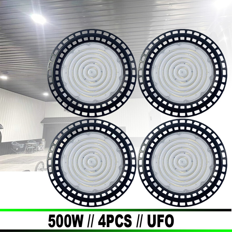 500W UFO LED High Bay Lights for Warehouses – 4-Pack