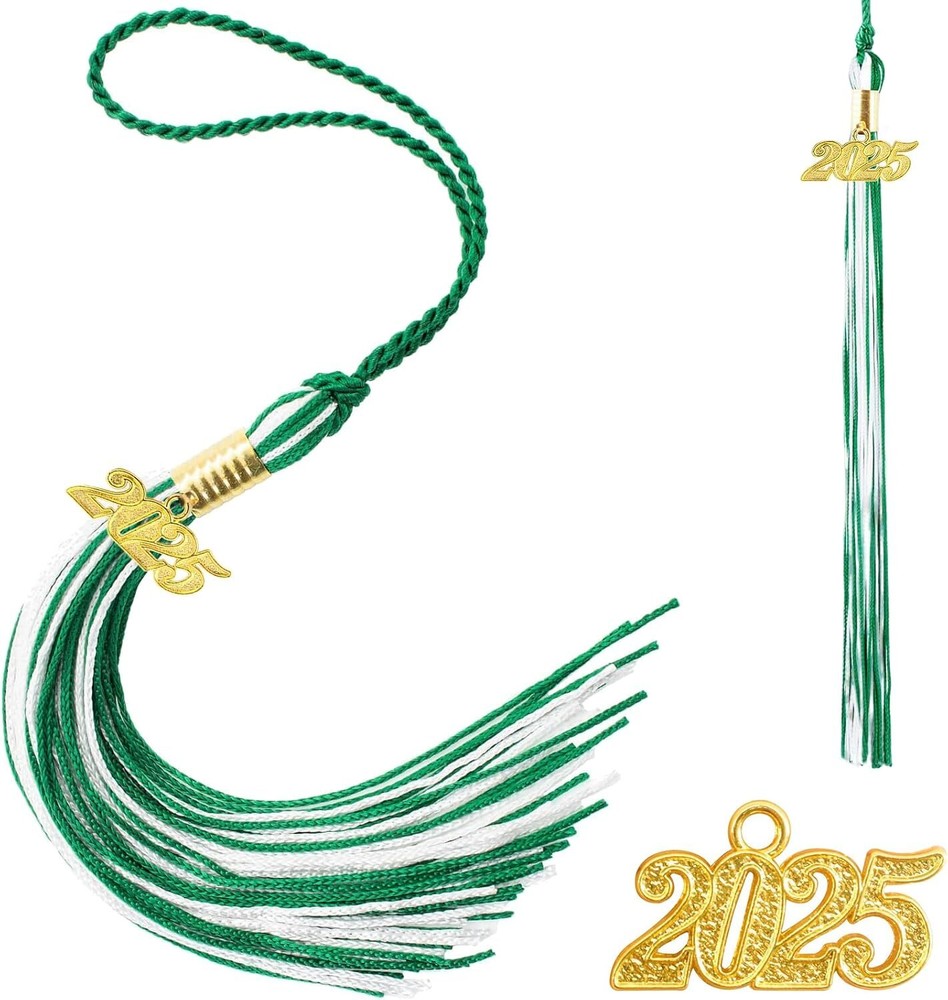 2025 Graduation Cap Tassel in Green and White - Decorative Accessory