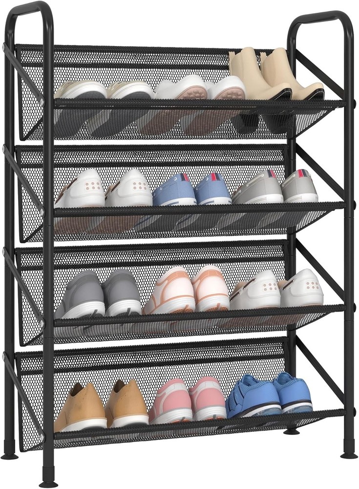 3 Tier Mesh Metal Shoe Rack for Closet Storage Organizer
