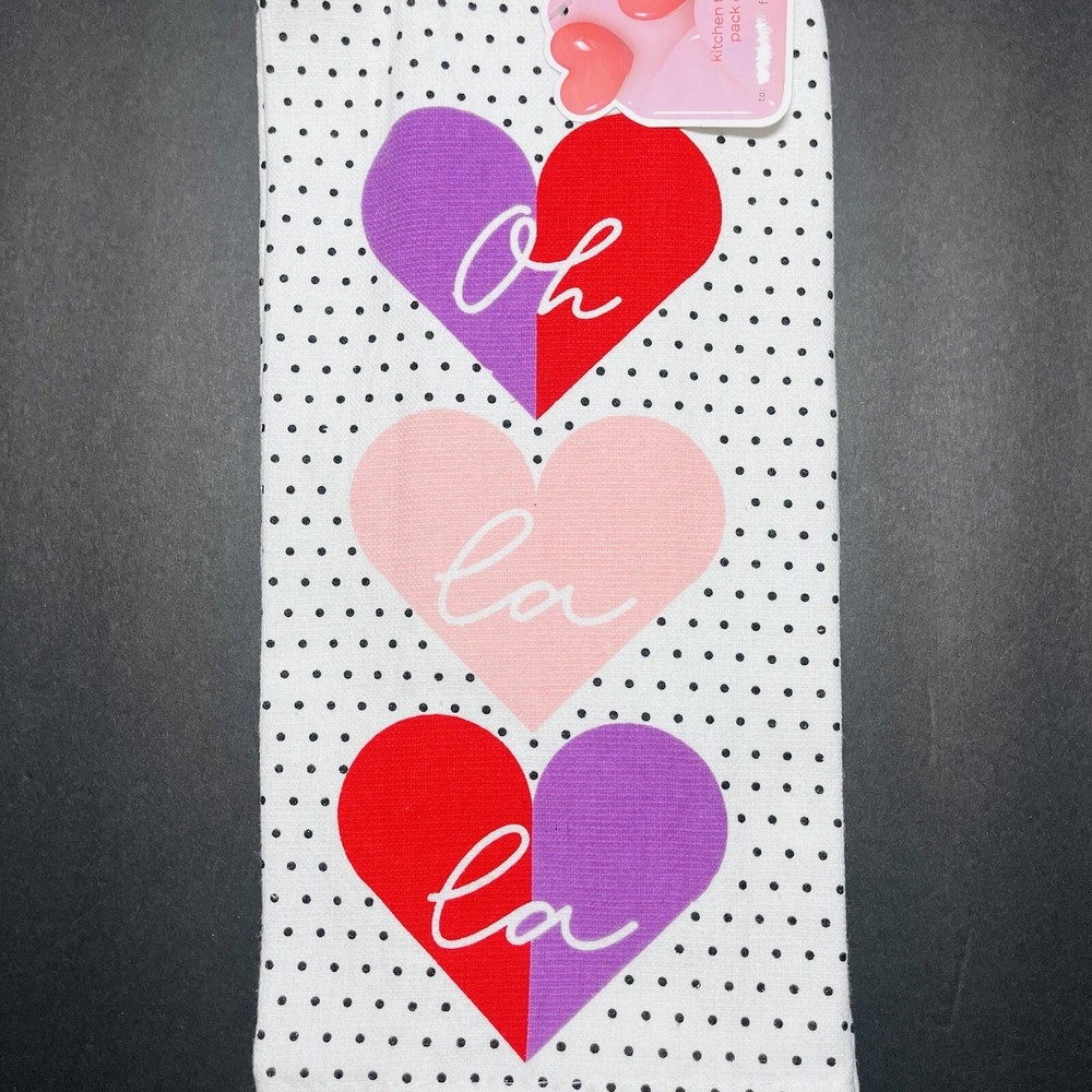 Valentine’s Day 2 Pack Hand Towels Oh La La Hearts NEW Anniversary Polka Dots