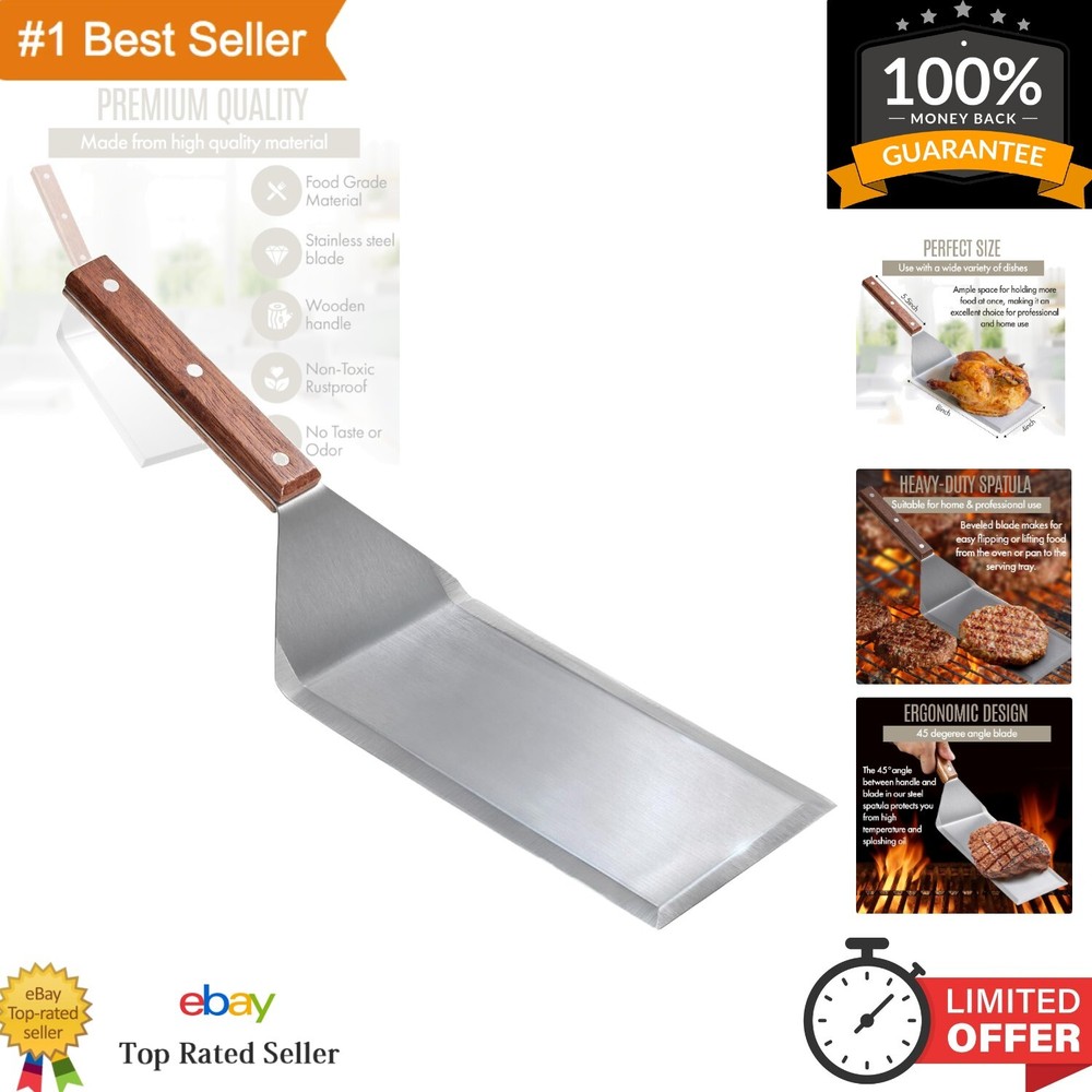 Professional Stainless Steel Grill Spatula with Wood Handle for Skillets, Thi...
