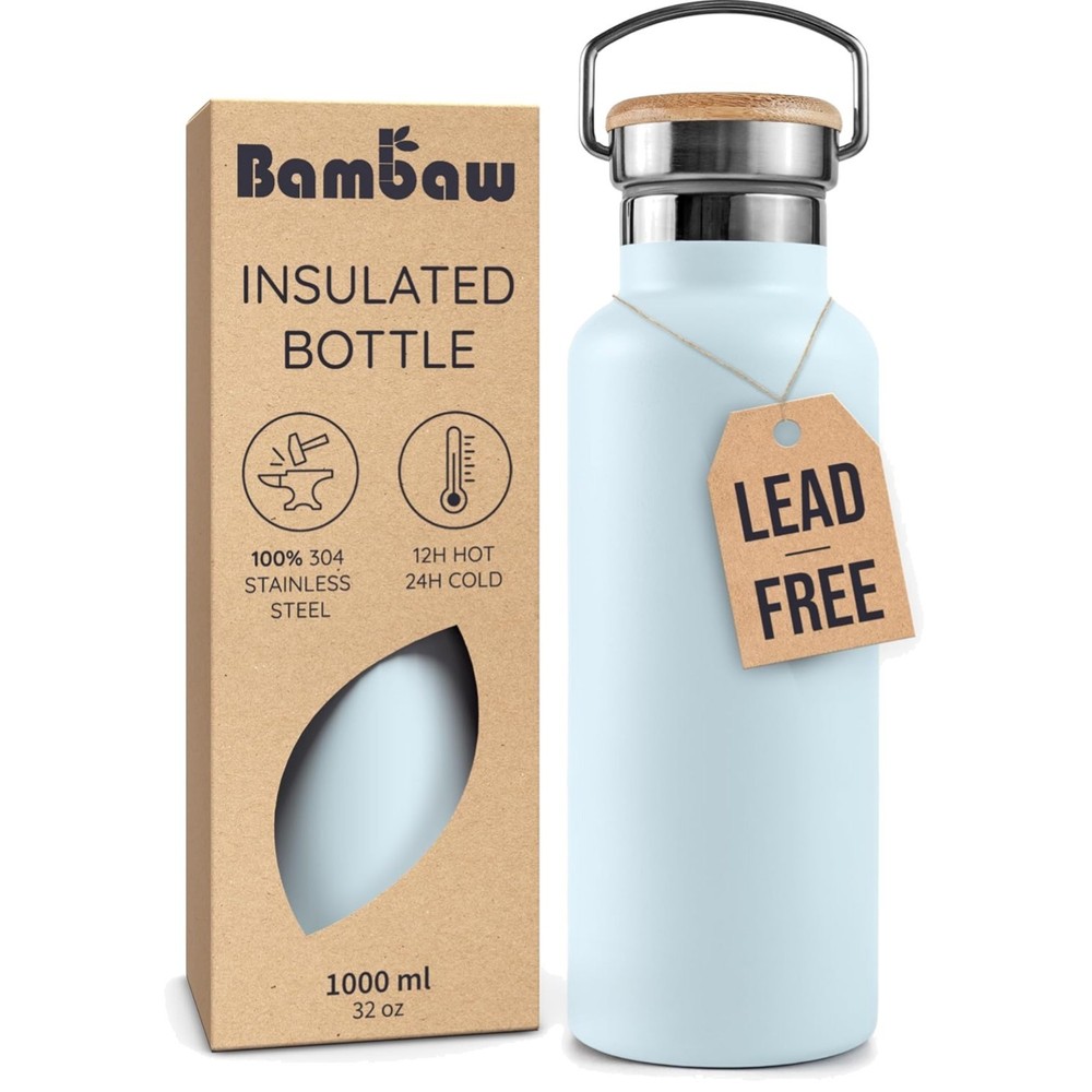 32 oz Water Bottle Stainless Steel Insulated Leakproof Wide Mouth Sport