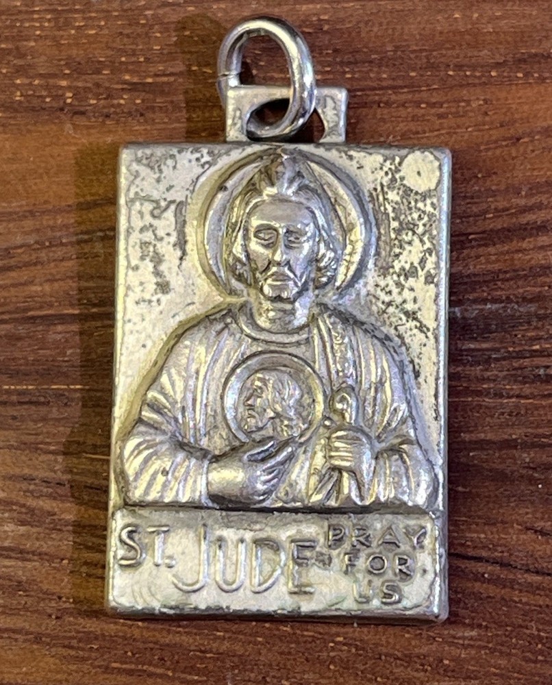 Vintage Sterling Silver St Jude Medal Pendant Charm Sacred Heart Catholic