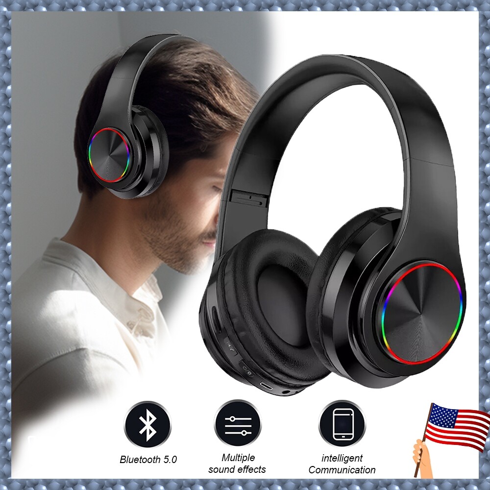 Bluetooth Gaming Headset with Microphone LED Light Wired for PC Xbox PS5 PS4