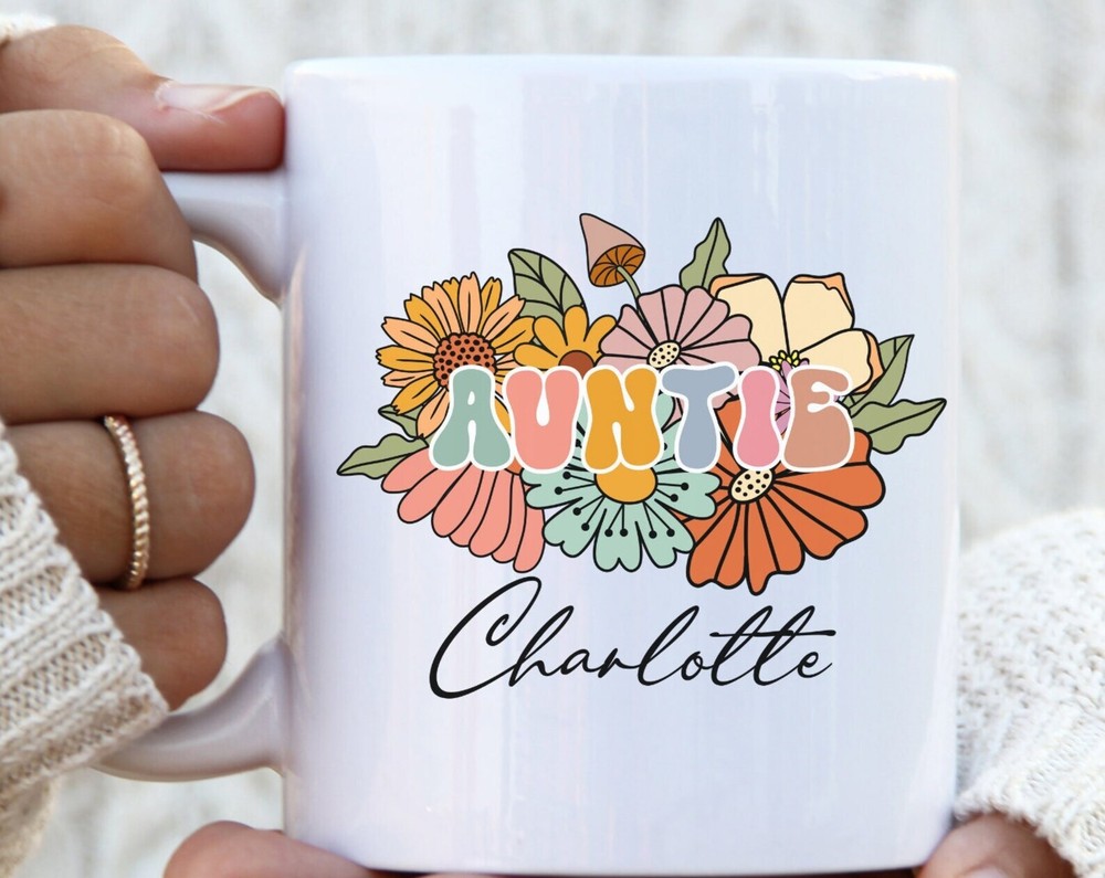 Retro Wildflowers Mug For Auntie Custom Auntie Mug Personalized Gift For Aunt