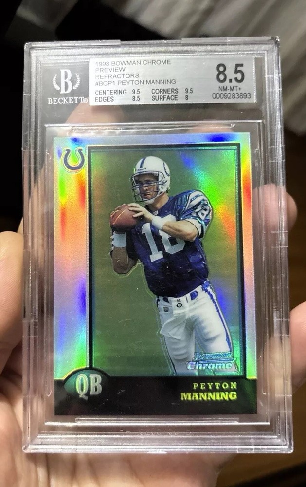 1998 BOWMAN CHROME PEYTON MANNING PREVIEW REFRACTOR ROOKIE CARD #BCP1 Bgs 8.5