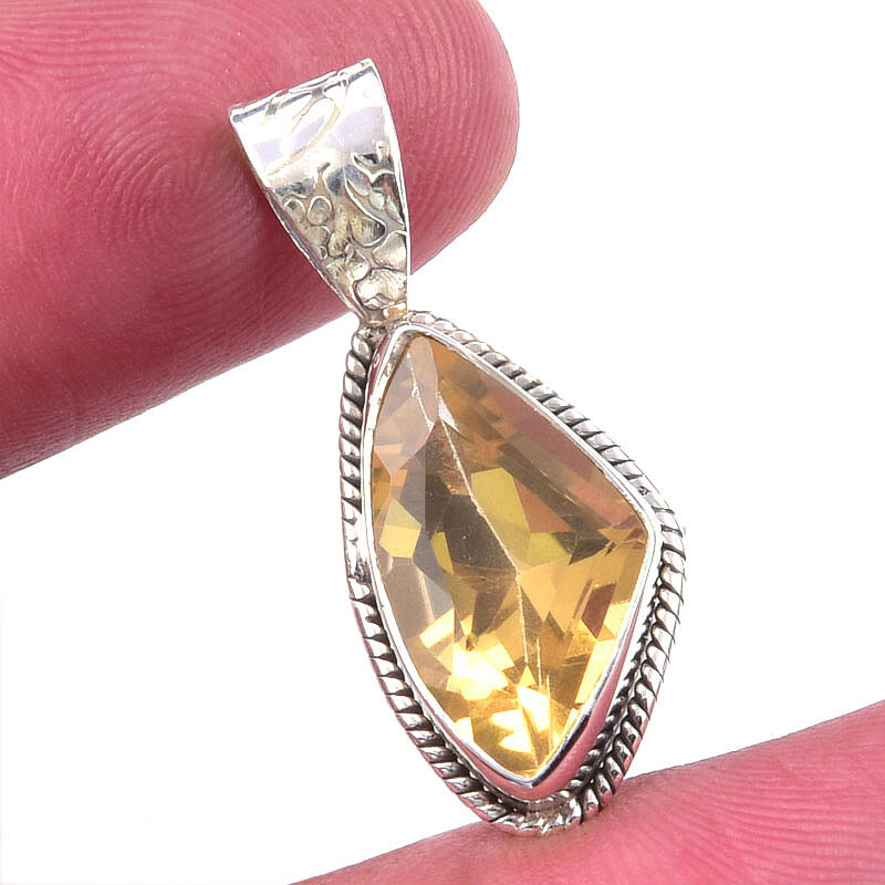 Natural Citrine 925 Sterling Silver Pendant Gift Jewelry 1 Inch