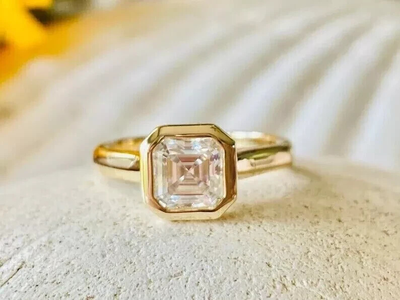 2Ct Asscher Cut Lab Diamond Engagement Ring in 14K Yellow Gold