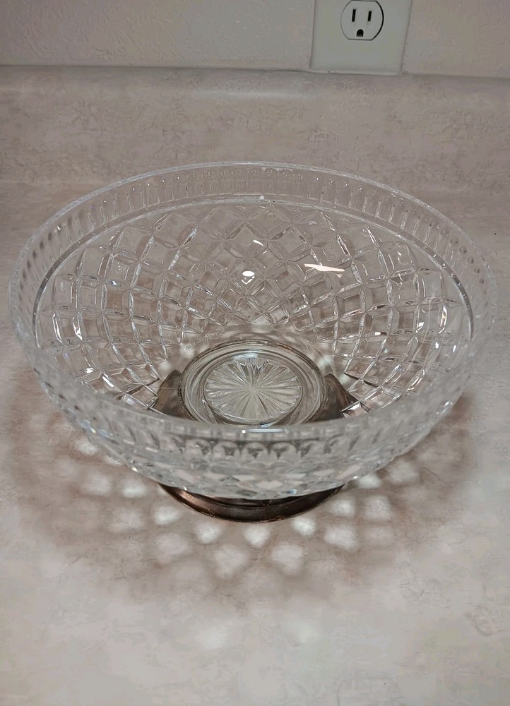 Vtg Teleflora Crystal Fruit Bowl W Silver Plated Base 7.5x4.25