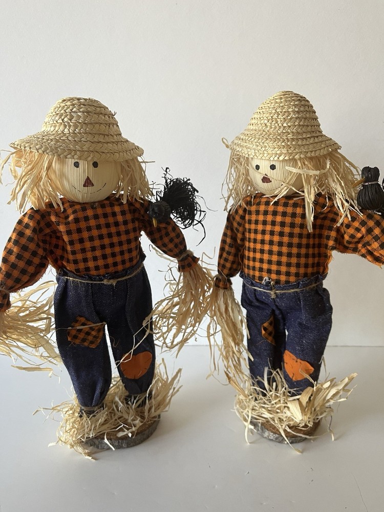 Vintage, Never Used, Fall/Thanksgiving 12”Tabletop Scarecrow Pair