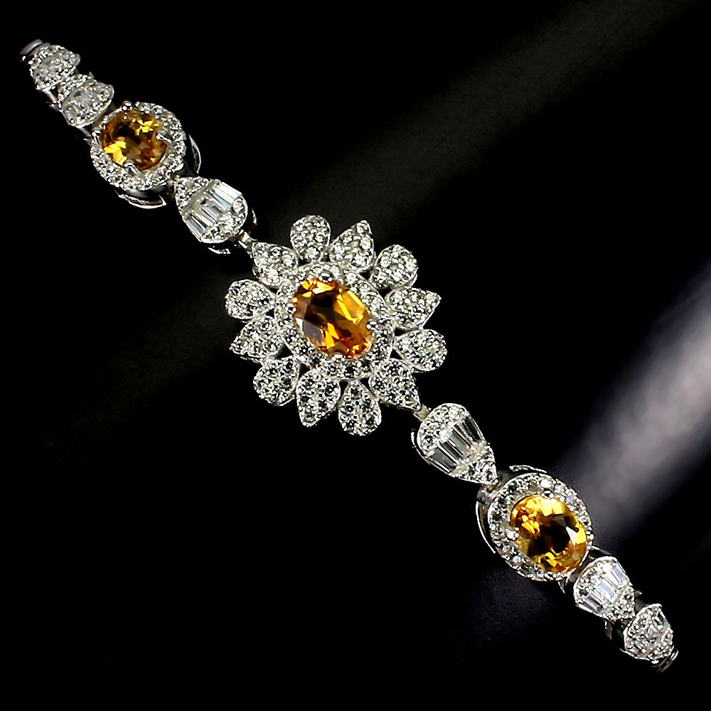 925 Sterling Silver Bracelet with 6x4mm Oval Citrine Gemstone, 7 Inches