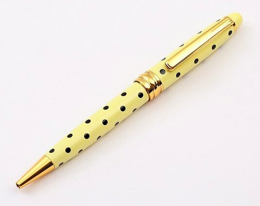 Polka Dot Pen Pastel Yellow Ballpoint - Gold - Refillable